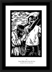Wall Frame Black - Women's Stations of the Cross 05 - Simon Helps Jesus Carry the Cross by J. Lonneman