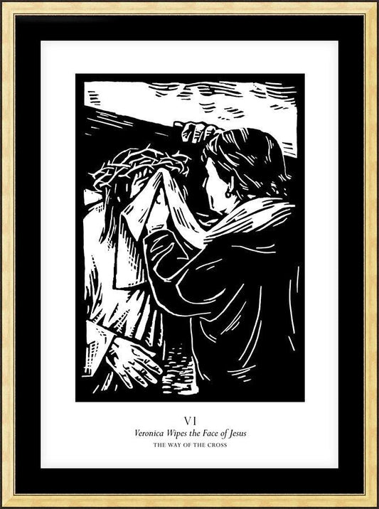 Wall Frame Gold, Matted - Traditional Stations of the Cross 06 - St. Veronica Wipes the Face of Jesus by J. Lonneman