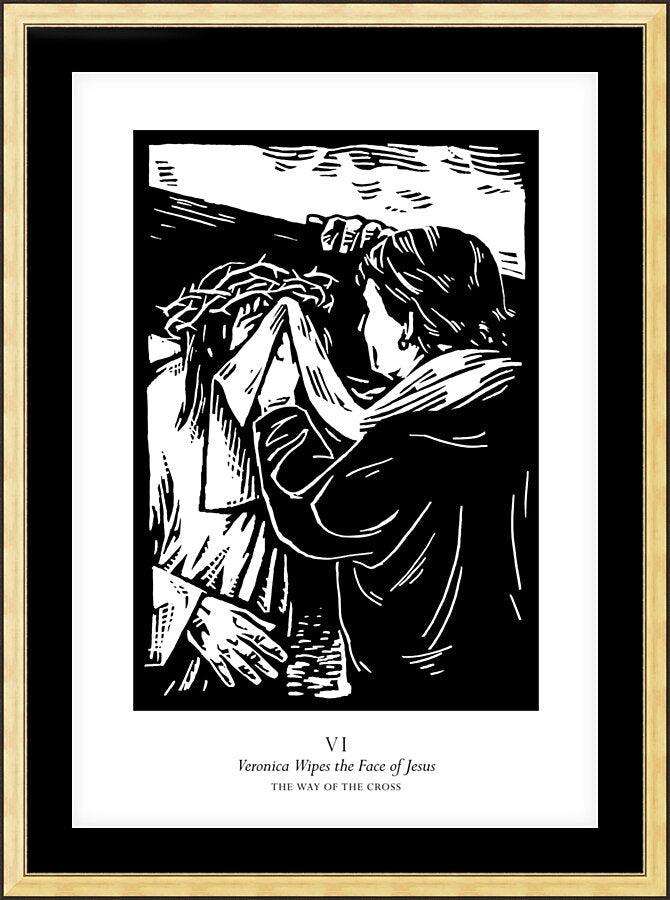 Wall Frame Gold, Matted - Traditional Stations of the Cross 06 - St. Veronica Wipes the Face of Jesus by Julie Lonneman - Trinity Stores