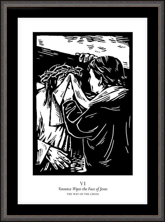 Wall Frame Espresso, Matted - Traditional Stations of the Cross 06 - St. Veronica Wipes the Face of Jesus by J. Lonneman