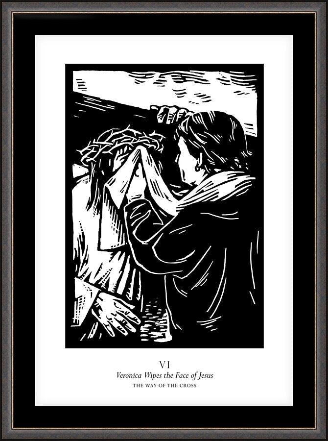 Wall Frame Espresso, Matted - Traditional Stations of the Cross 06 - St. Veronica Wipes the Face of Jesus by Julie Lonneman - Trinity Stores