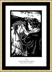 Wall Frame Gold - Women's Stations of the Cross 06 - St. Veronica Wipes the Face of Jesus by J. Lonneman