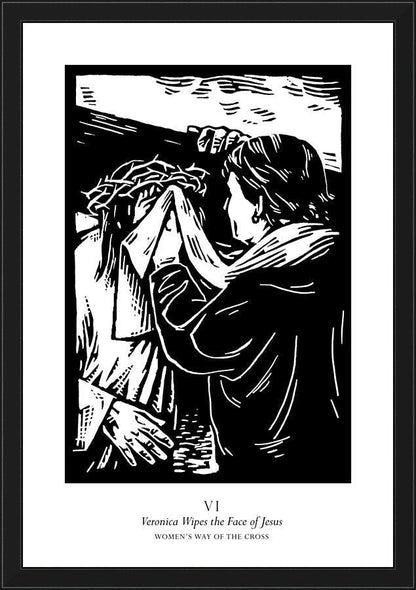 Wall Frame Black - Women's Stations of the Cross 06 - St. Veronica Wipes the Face of Jesus by J. Lonneman
