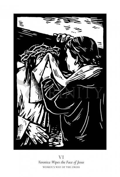 Wall Frame Black, Matted - Women's Stations of the Cross 06 - St. Veronica Wipes the Face of Jesus by Julie Lonneman - Trinity Stores