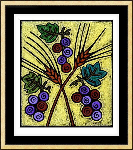 Wall Frame Gold, Matted - Wheat and Grapes by J. Lonneman