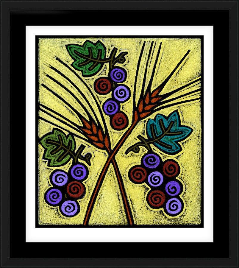 Wall Frame Black, Matted - Wheat and Grapes by J. Lonneman