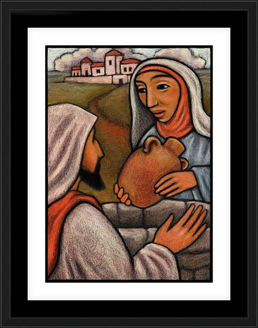 Wall Frame Black, Matted - Lent, 3rd Sunday - Woman at the Well by J. Lonneman