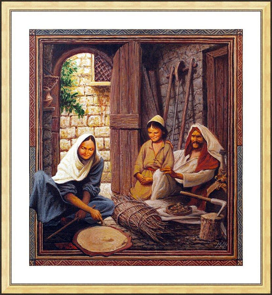 Wall Frame Gold, Matted - Holy Family by L. Glanzman