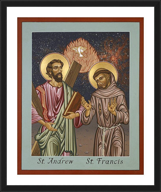 Wall Frame Black, Matted - Sts. Andrew and Francis of Assisi by Lewis Williams, OFS - Trinity Stores