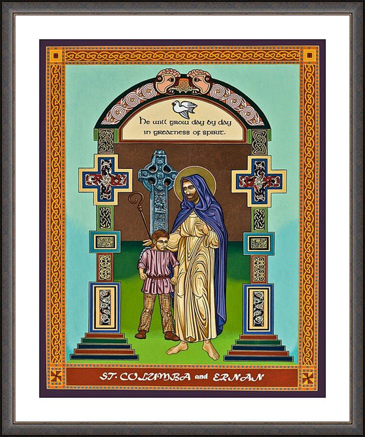Wall Frame Espresso, Matted - St. Columba and Ernan by L. Williams