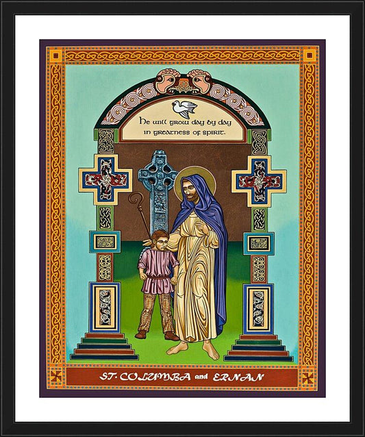 Wall Frame Black, Matted - St. Columba and Ernan by L. Williams