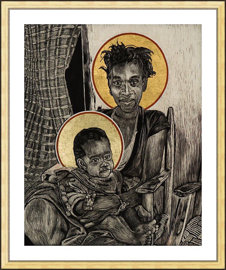 Wall Frame Gold, Matted - Christmas Madonna - Haiti by Lewis Williams, OFS - Trinity Stores