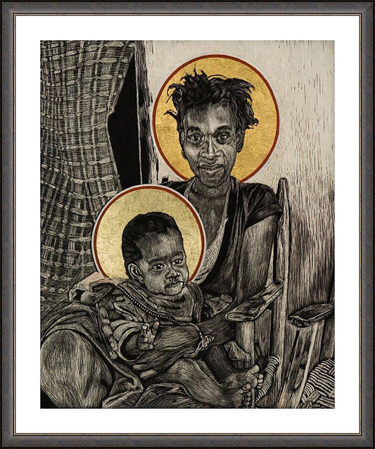 Wall Frame Espresso, Matted - Christmas Madonna - Haiti by L. Williams