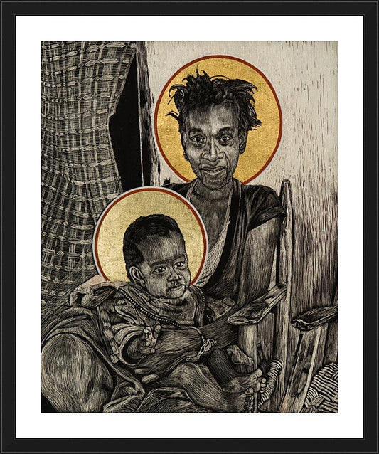 Wall Frame Black, Matted - Christmas Madonna - Haiti by L. Williams