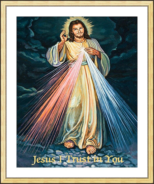 Wall Frame Gold, Matted - Divine Mercy by L. Williams