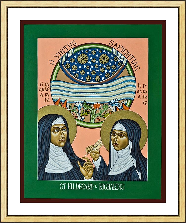 Wall Frame Gold, Matted - St. Hildegard of Bingen and her Assistant Richardis by Lewis Williams, OFS - Trinity Stores
