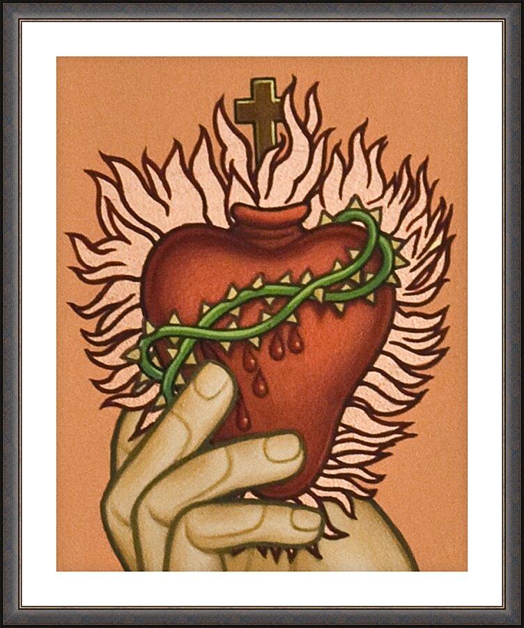 Wall Frame Espresso, Matted - Sacred Heart by L. Williams