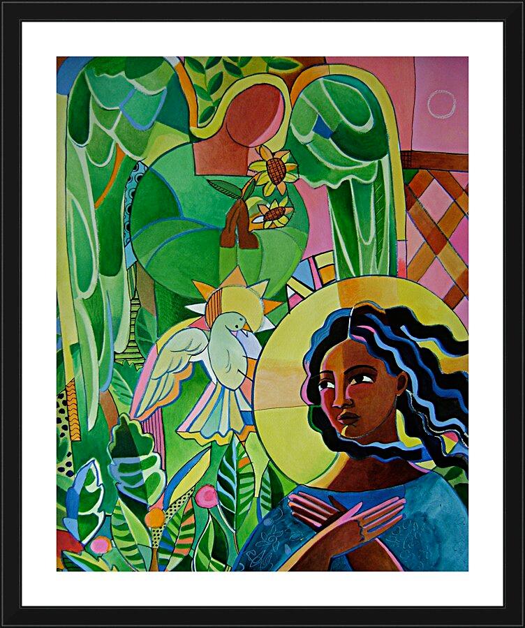 Wall Frame Black, Matted - Annunciation Quilt by M. McGrath