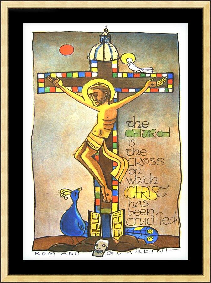 Wall Frame Gold, Matted - Church Cross by Br. Mickey McGrath, OSFS - Trinity Stores