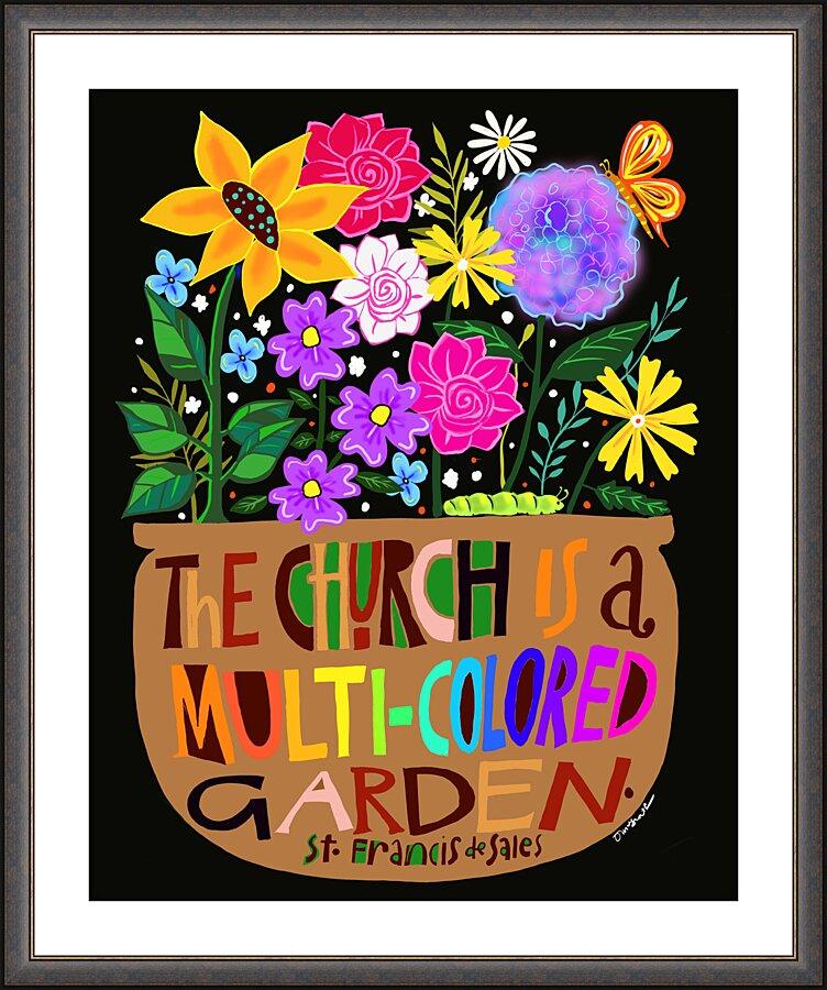 Wall Frame Espresso, Matted - Church is a Multi-Colored Garden by M. McGrath