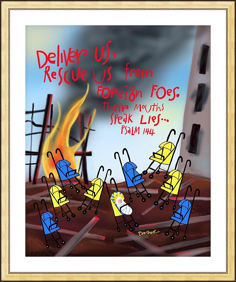 Wall Frame Gold, Matted - Deliver Us From Foreign Foes by Br. Mickey McGrath, OSFS - Trinity Stores