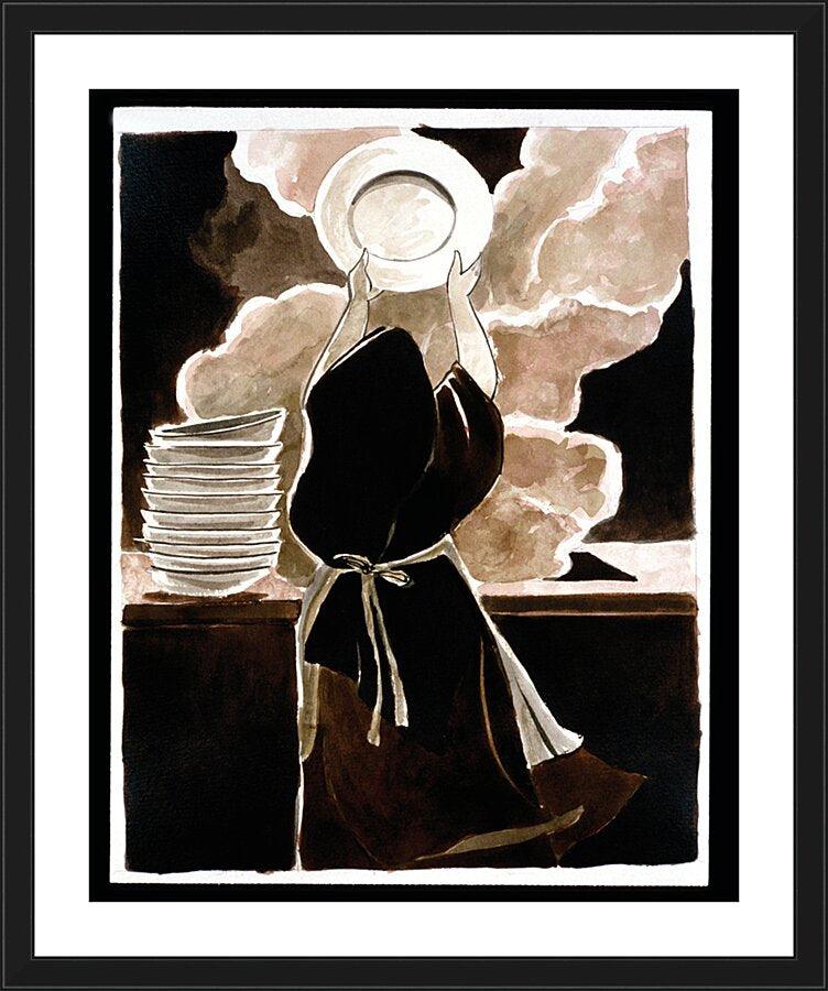 Wall Frame Black, Matted - St. Thérèse Doing the Dishes by M. McGrath