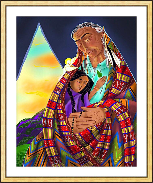 Wall Frame Gold, Matted - Black Elk and Child by M. McGrath