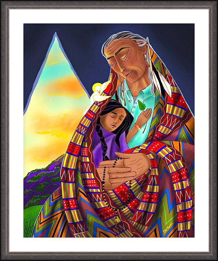 Wall Frame Espresso, Matted - Black Elk and Child by Br. Mickey McGrath, OSFS - Trinity Stores