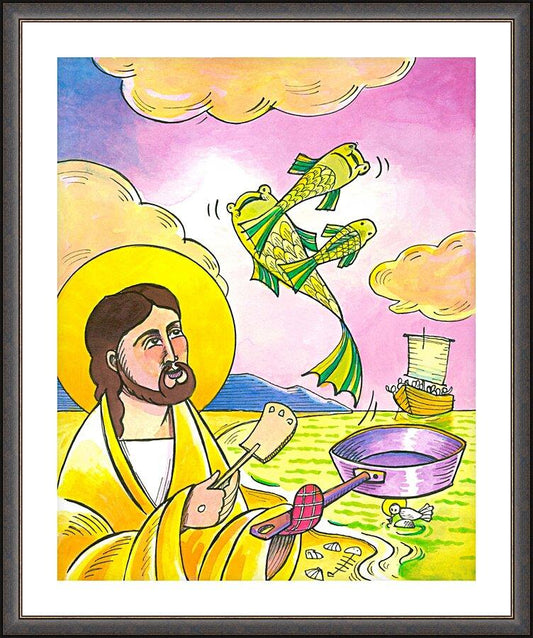 Wall Frame Espresso, Matted - Jesus: Fish Fry With Friends by M. McGrath