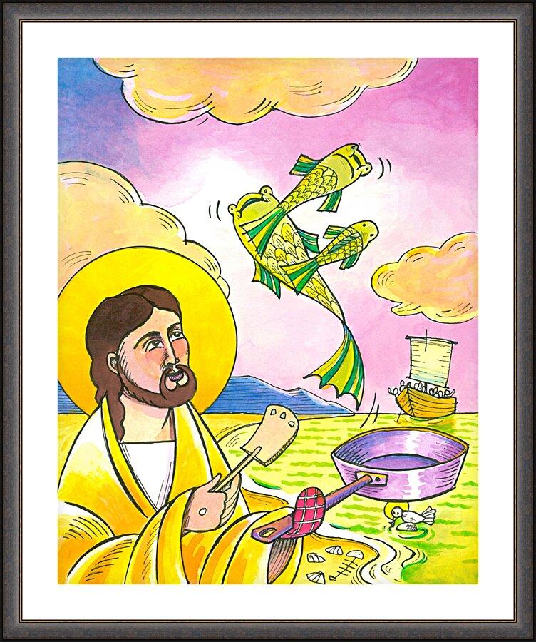 Wall Frame Espresso, Matted - Jesus: Fish Fry With Friends by M. McGrath