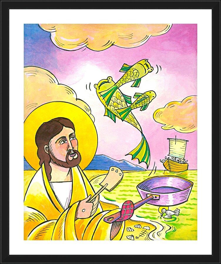 Wall Frame Black, Matted - Jesus: Fish Fry With Friends by Br. Mickey McGrath, OSFS - Trinity Stores