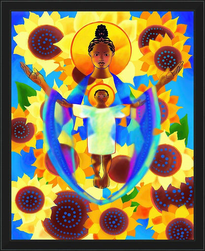 Wall Frame Black - Madonna and Child of Good Health with Sunflowers by M. McGrath