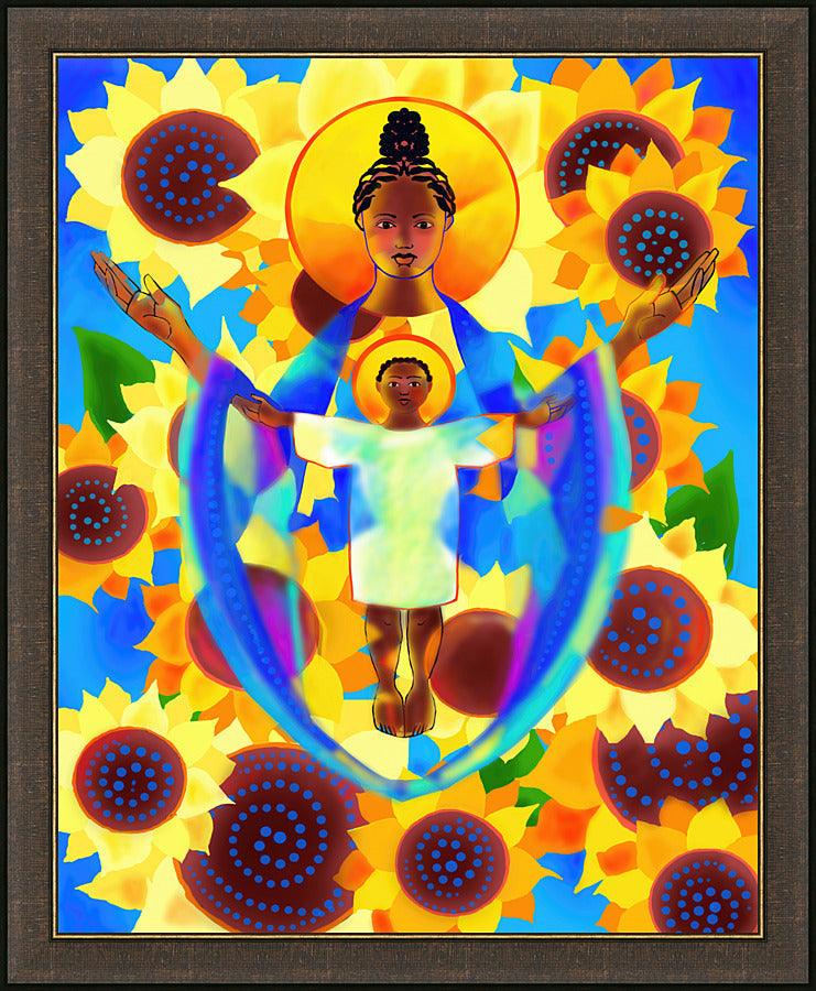 Wall Frame Espresso - Madonna and Child of Good Health with Sunflowers by M. McGrath