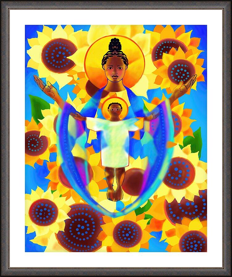 Wall Frame Espresso, Matted - Madonna and Child of Good Health with Sunflowers by Br. Mickey McGrath, OSFS - Trinity Stores