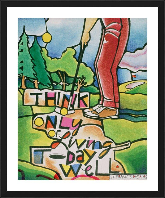 Wall Frame Black, Matted - Golfer: Think Only of Living Today Well by M. McGrath