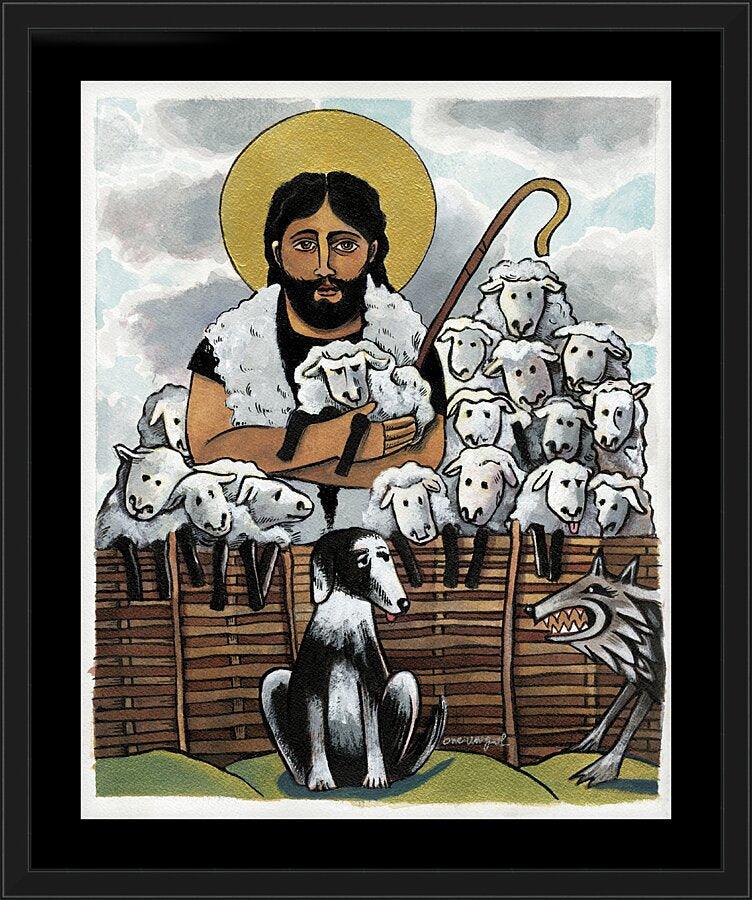 Wall Frame Black, Matted - Good Shepherd by Br. Mickey McGrath, OSFS - Trinity Stores
