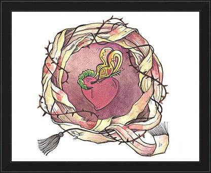 Wall Frame Black - Sacred Heart and Crown of Thorns by Br. Mickey McGrath, OSFS - Trinity Stores
