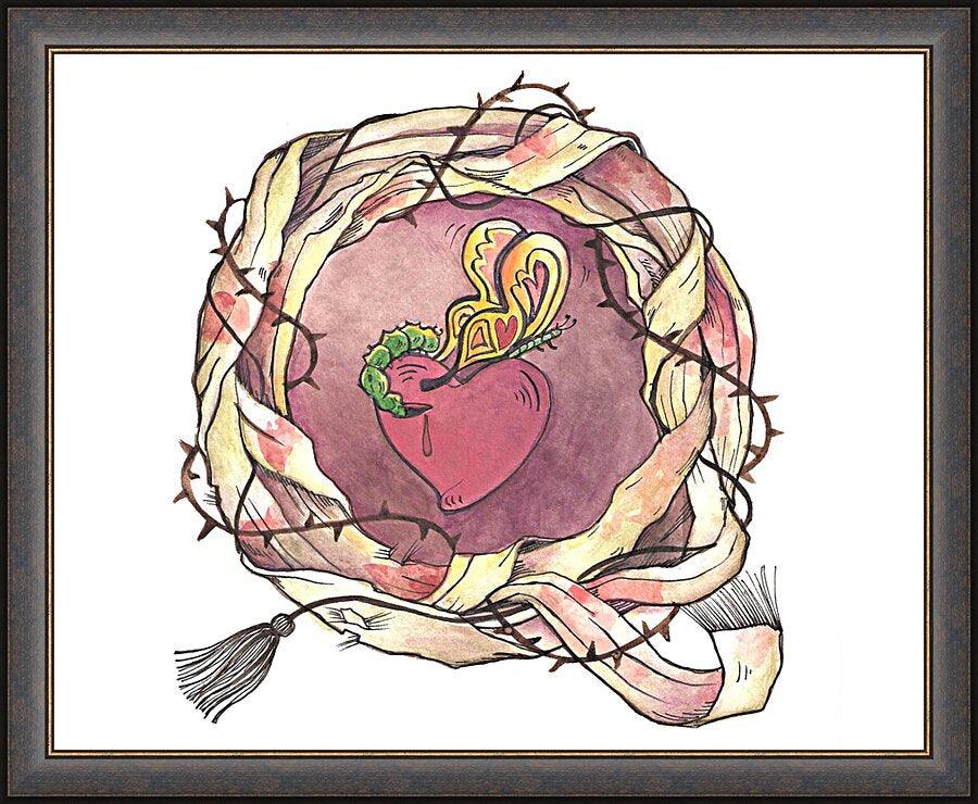 Wall Frame Espresso - Sacred Heart and Crown of Thorns by Br. Mickey McGrath, OSFS - Trinity Stores