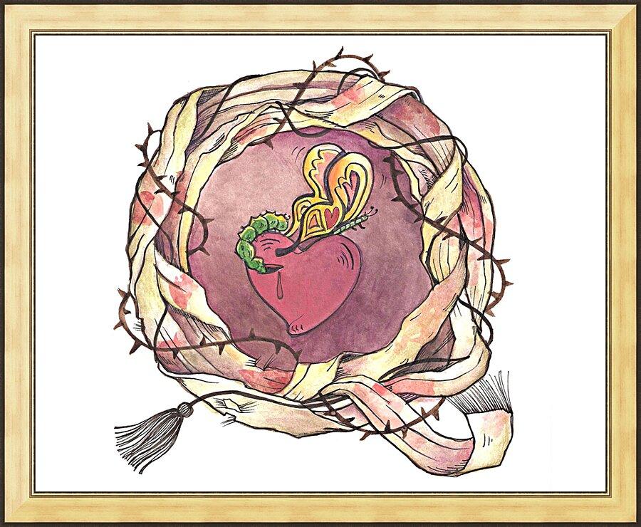 Wall Frame Gold - Sacred Heart and Crown of Thorns by Br. Mickey McGrath, OSFS - Trinity Stores