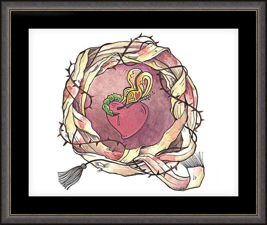 Wall Frame Espresso, Matted - Sacred Heart and Crown of Thorns by M. McGrath