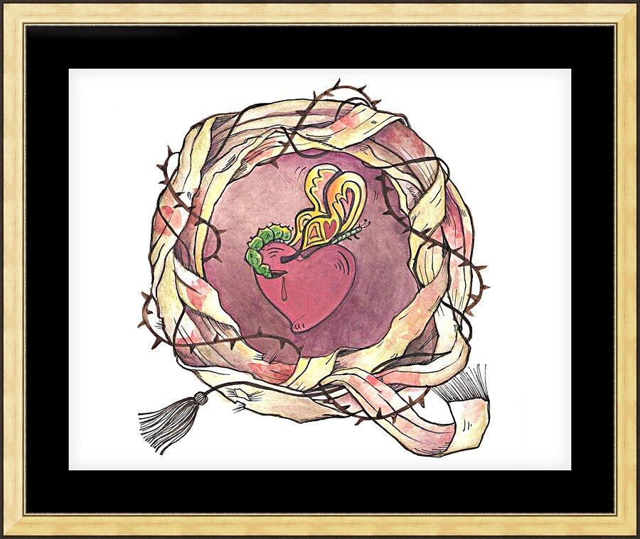 Wall Frame Gold, Matted - Sacred Heart and Crown of Thorns by Br. Mickey McGrath, OSFS - Trinity Stores