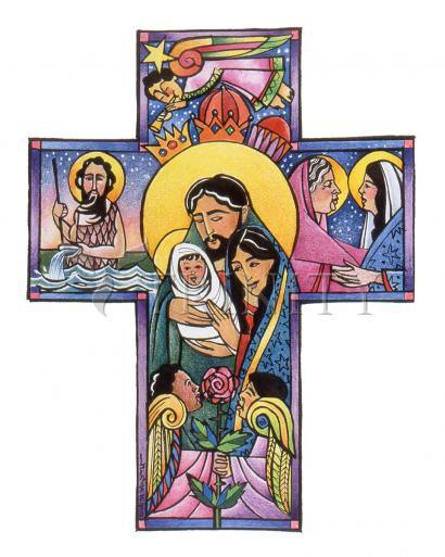 Wall Frame Gold, Matted - Holy Family Cross by M. McGrath