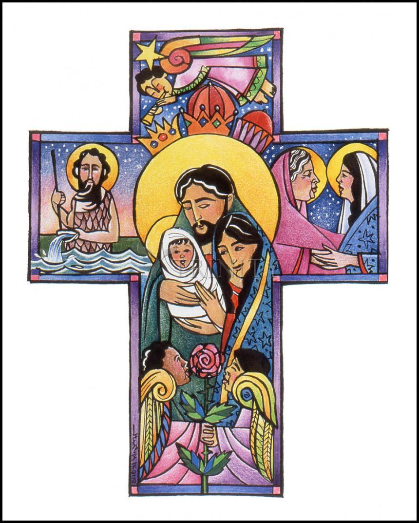 Wall Frame Black, Matted - Holy Family Cross by M. McGrath