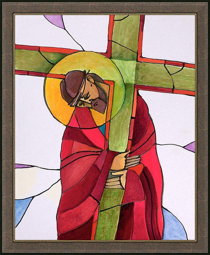 Wall Frame Espresso - Stations of the Cross - 02 Jesus Accepts the Cross by Br. Mickey McGrath, OSFS - Trinity Stores