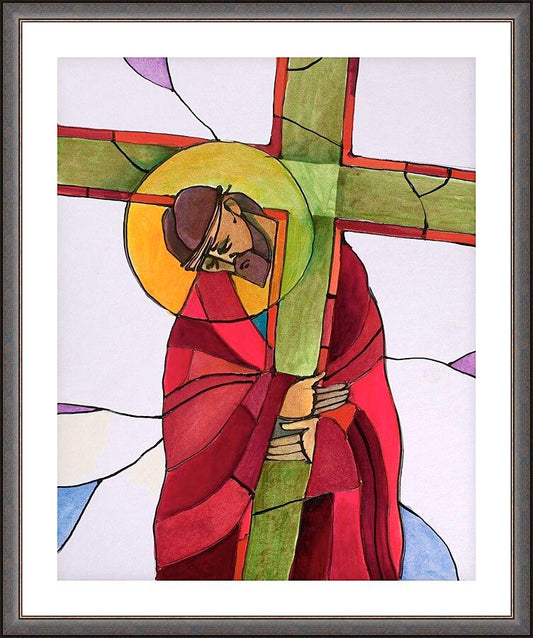 Wall Frame Espresso, Matted - Stations of the Cross - 2 Jesus Accepts the Cross by M. McGrath