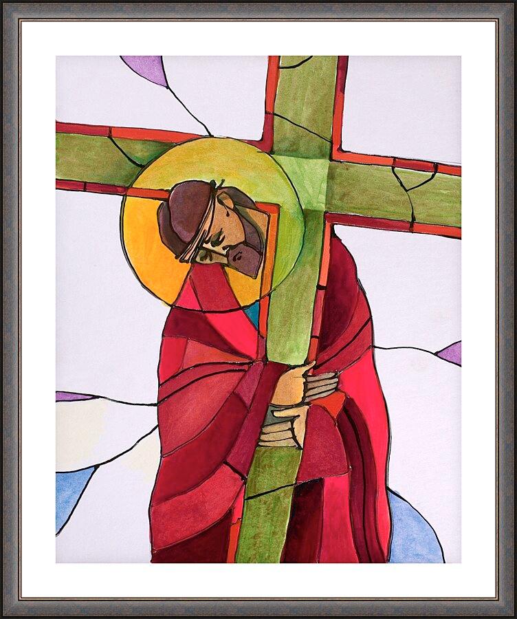 Wall Frame Espresso, Matted - Stations of the Cross - 2 Jesus Accepts the Cross by Br. Mickey McGrath, OSFS - Trinity Stores