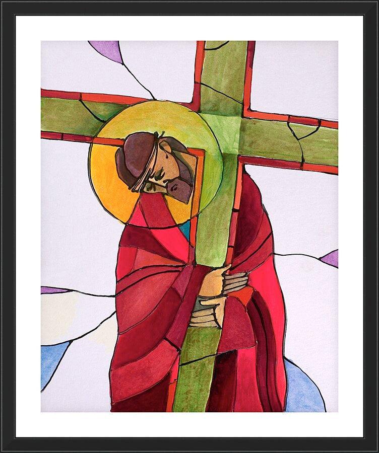 Wall Frame Black, Matted - Stations of the Cross - 2 Jesus Accepts the Cross by Br. Mickey McGrath, OSFS - Trinity Stores