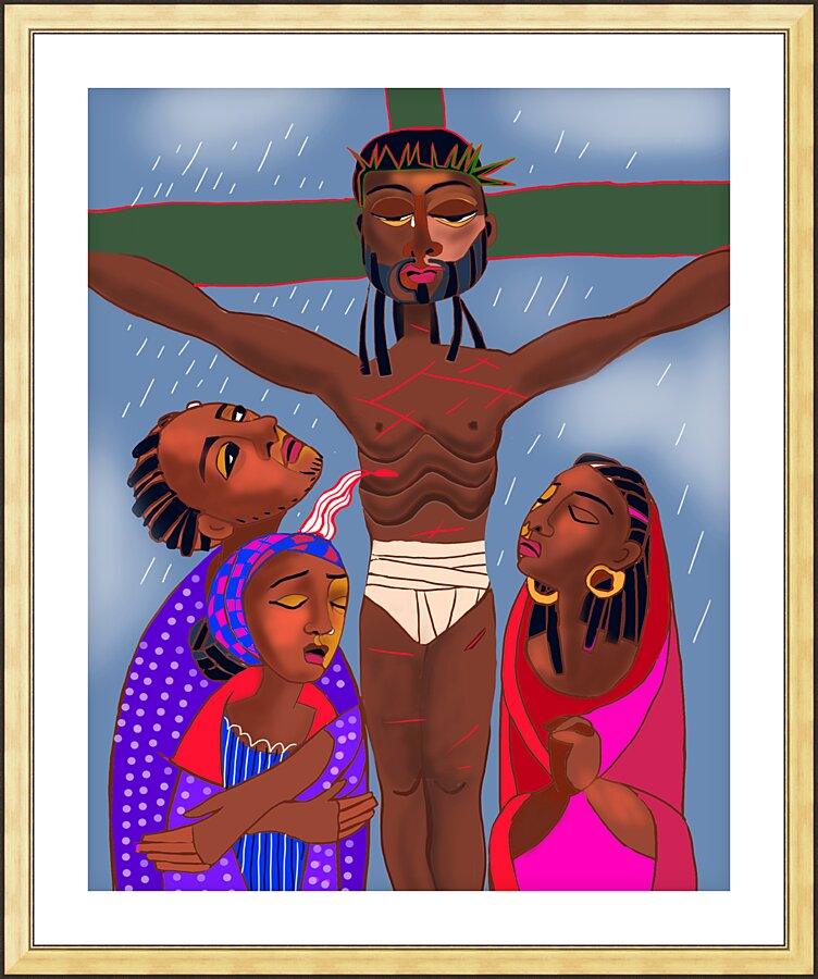 Wall Frame Gold, Matted - Jesus Dies on the Cross by Br. Mickey McGrath, OSFS - Trinity Stores