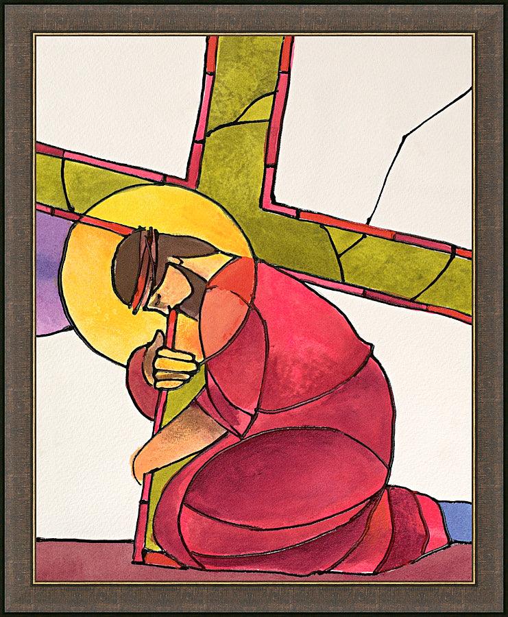 Wall Frame Espresso - Stations of the Cross - 03 Jesus Falls the First Time by Br. Mickey McGrath, OSFS - Trinity Stores
