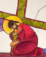 Metal Print - Stations of the Cross - 3 Jesus Falls the First Time by M. McGrath